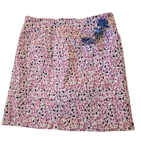 Slim-Sation Womens Geometric Stretch Pull-on Athletic Golf Skort Pink White Sz 8 - Picture 3 of 8